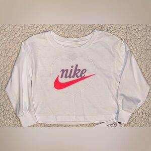 Nike Pullover Long Sleeve Tee Shirt White Heart Pink Swoosh Toddler Girls 2T NWT